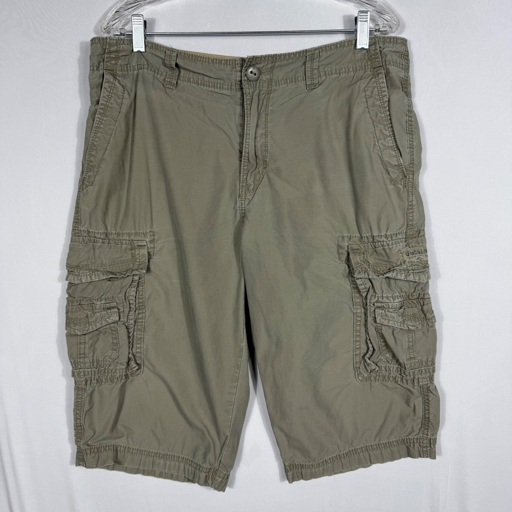 Vtg 90s Y2K Union Bay Cargo Shorts 34/36 Green 100% Cotton Utility Gorpcore EUC‎